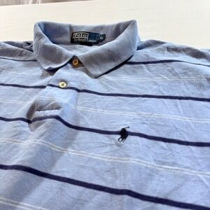Polo Ralph Lauren Mens XL Blue Striped Short Sleeve Pique Polo Shirt Cotton